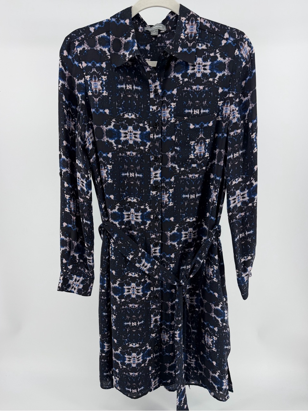 Johnston & Murphy 100% Silk Button-Down Tie Waist Shirt Dress, Women's Small